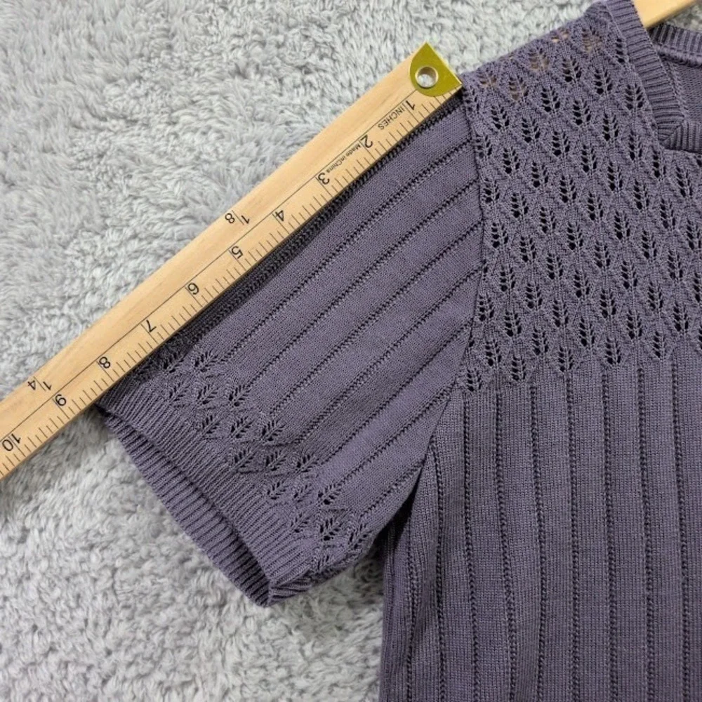 Alfred Dunner Knit Top Women's PS Purple Pointelle Square Neck Sweater Vtg Style